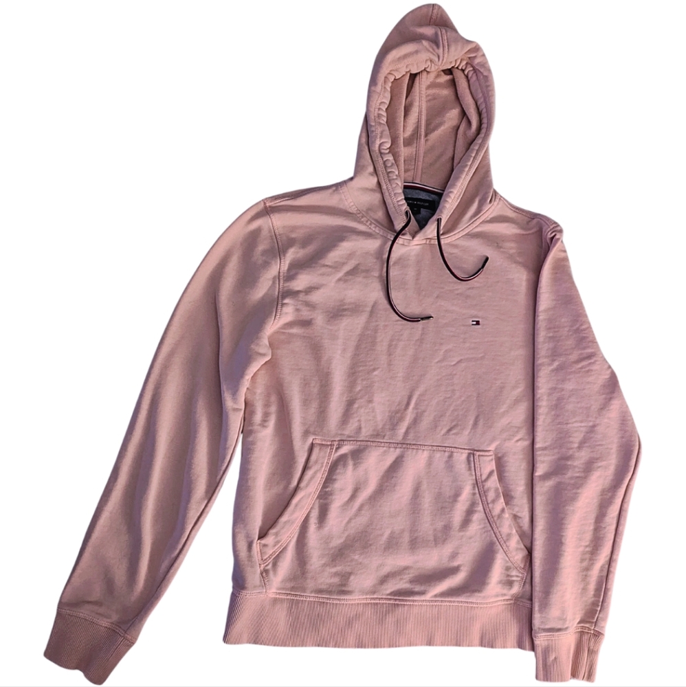 Tommy Hilfiger pink men's hoodie in a size Medium. 1st picture is the true color